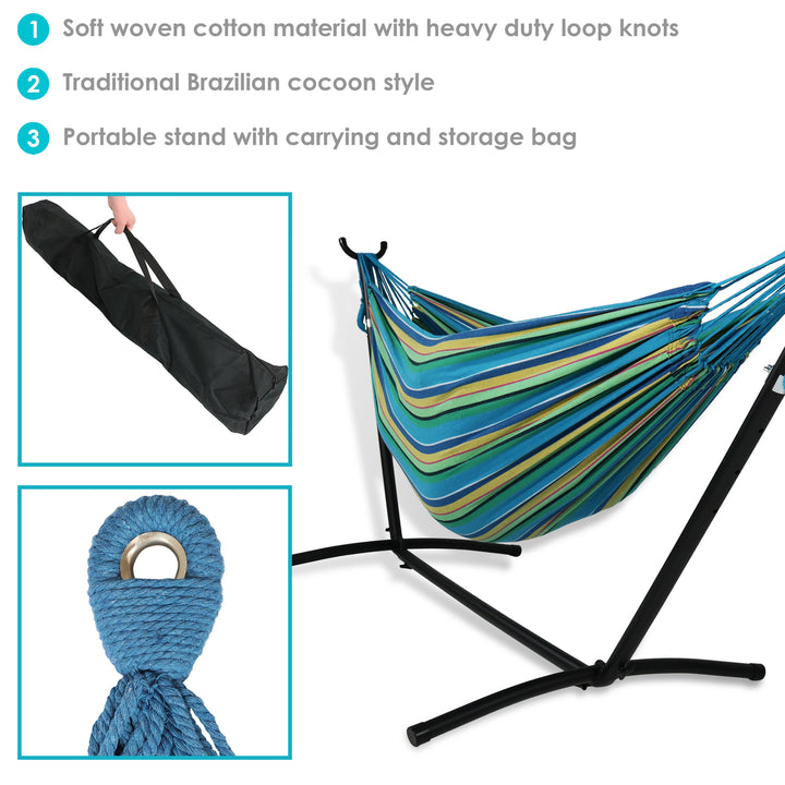 Sunnydaze Cotton Hammock with Steel Stand and Carrying Case - Sea Grass Image 2