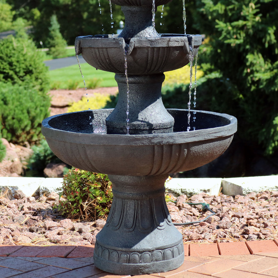 Sunnydaze Flower Blossom Resin Outdoor 3-Tier Fountain - Black Image 9