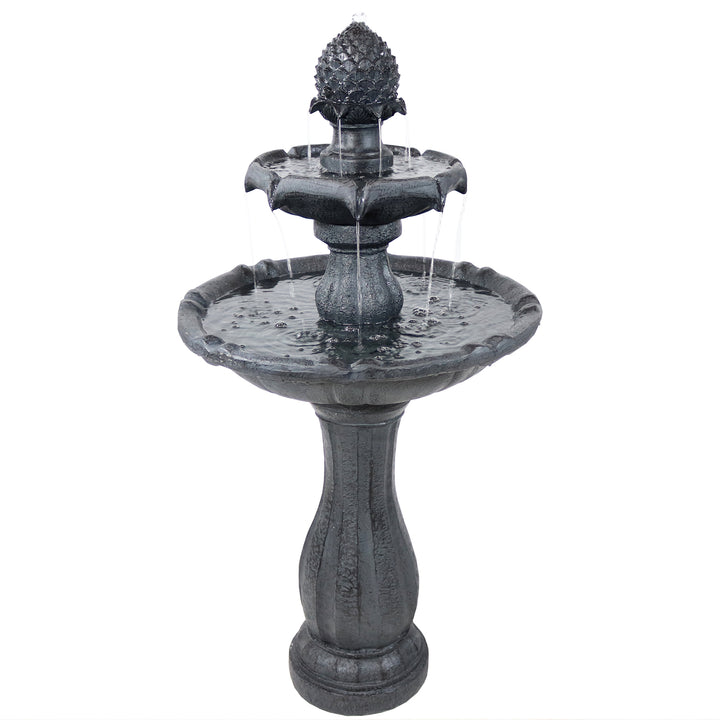 Sunnydaze Pineapple Outdoor 2-Tier Solar Fountain with Battery - Black Image 1