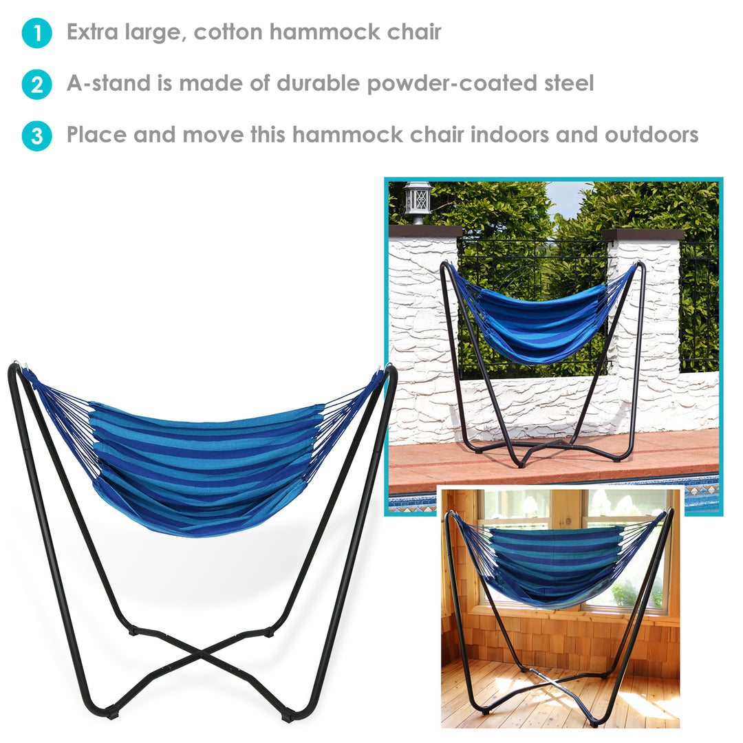 Sunnydaze Cotton Hammock Chair with Space Saving Steel Stand - Beach Oasis Image 4