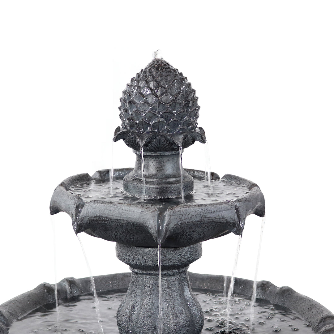 Sunnydaze Pineapple Outdoor 2-Tier Solar Fountain with Battery - Black Image 9