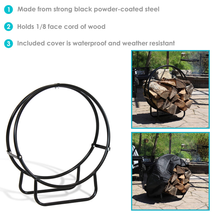 Sunnydaze 24 in Powder-Coated Steel Firewood Log Hoop Rack with Black Cover Image 2