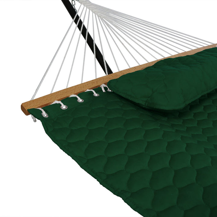 Sunnydaze 2-Person Quilted Fabric Hammock with Steel Stand - Green Image 3