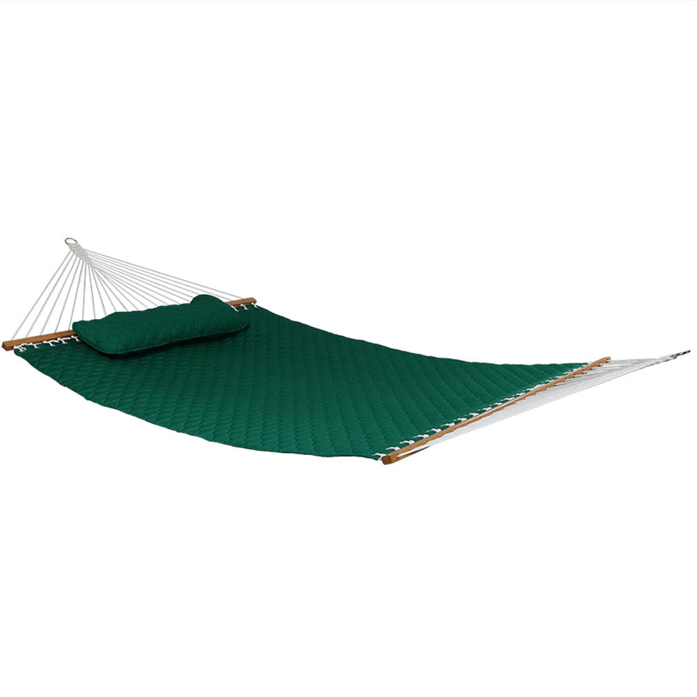 Sunnydaze 2-Person Quilted Fabric Hammock with Steel Stand - Green Image 4