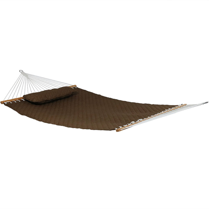 Sunnydaze 2-Person Quilted Fabric Hammock with Steel Stand - Brown Image 3