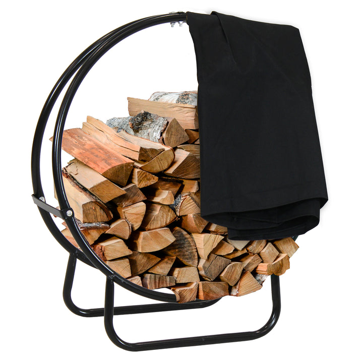 Sunnydaze 24 in Powder-Coated Steel Firewood Log Hoop Rack with Black Cover Image 8