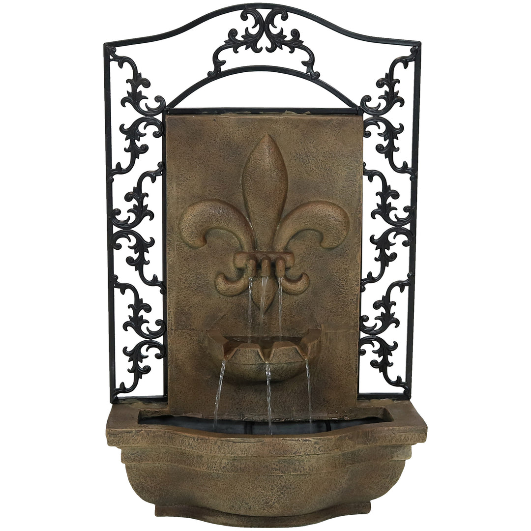 Sunnydaze French Lily Polystone Outdoor Wall Fountain - Florentine Stone Image 1