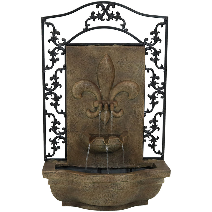 Sunnydaze French Lily Polystone Outdoor Wall Fountain - Florentine Stone Image 1