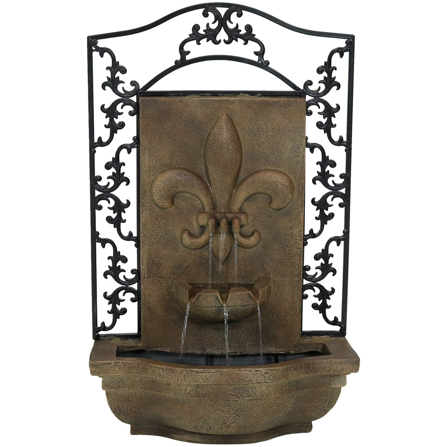 Sunnydaze French Lily Polystone Outdoor Wall Fountain - Florentine Stone Image 1