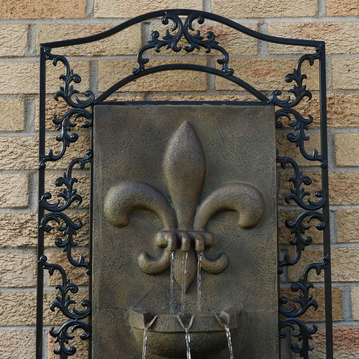 Sunnydaze French Lily Polystone Outdoor Wall Fountain - Florentine Stone Image 3