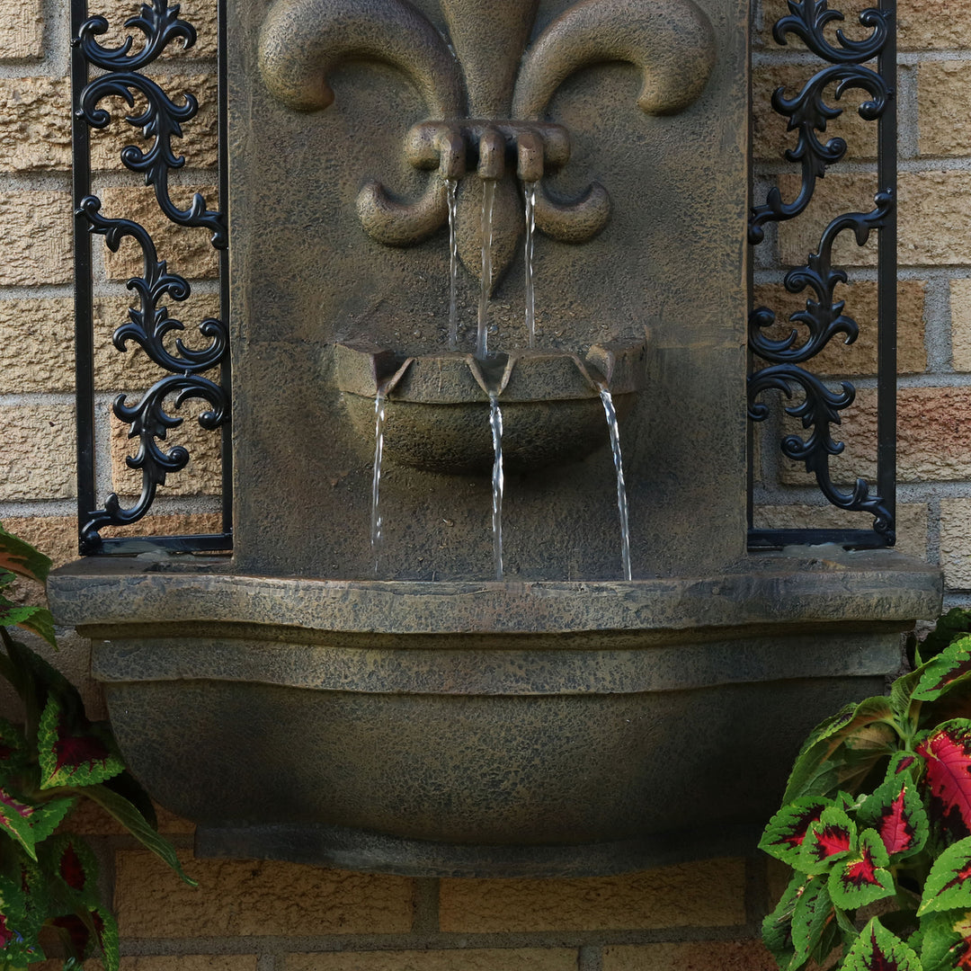 Sunnydaze French Lily Polystone Outdoor Wall Fountain - Florentine Stone Image 4