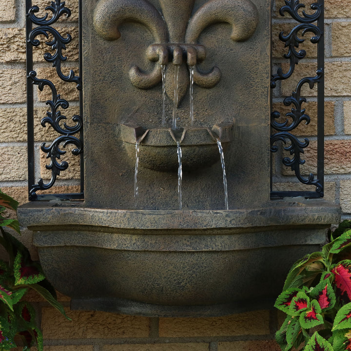 Sunnydaze French Lily Polystone Outdoor Solar Wall Fountain - Florentine Image 6