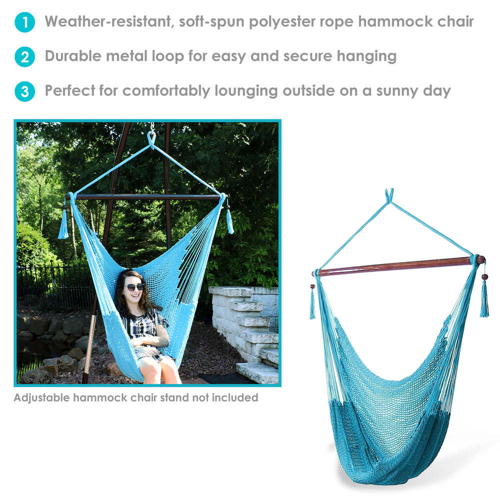 Sunnydaze Extra Large Polyester Rope Hammock Chair and Spreader Bar - Sky Image 2