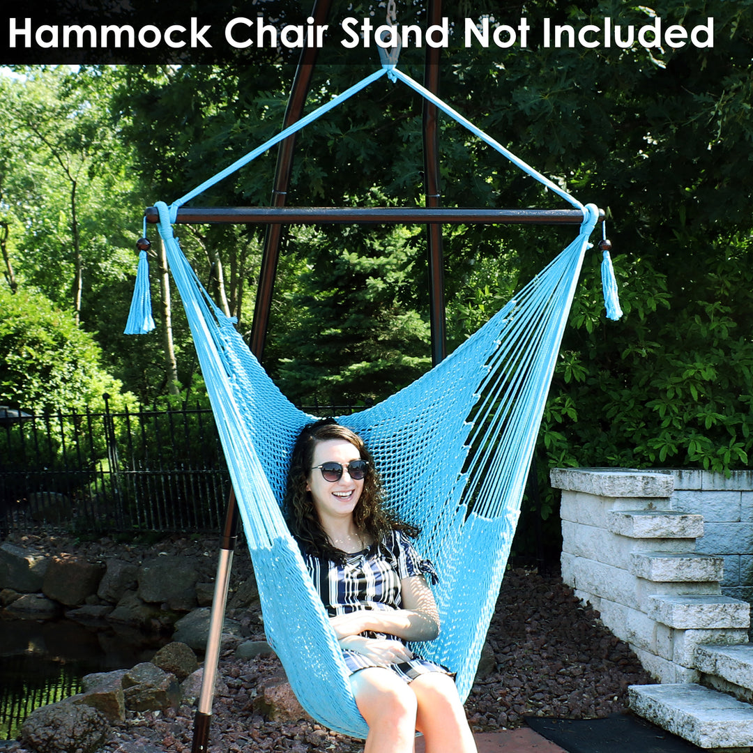Sunnydaze Extra Large Polyester Rope Hammock Chair and Spreader Bar - Sky Image 7