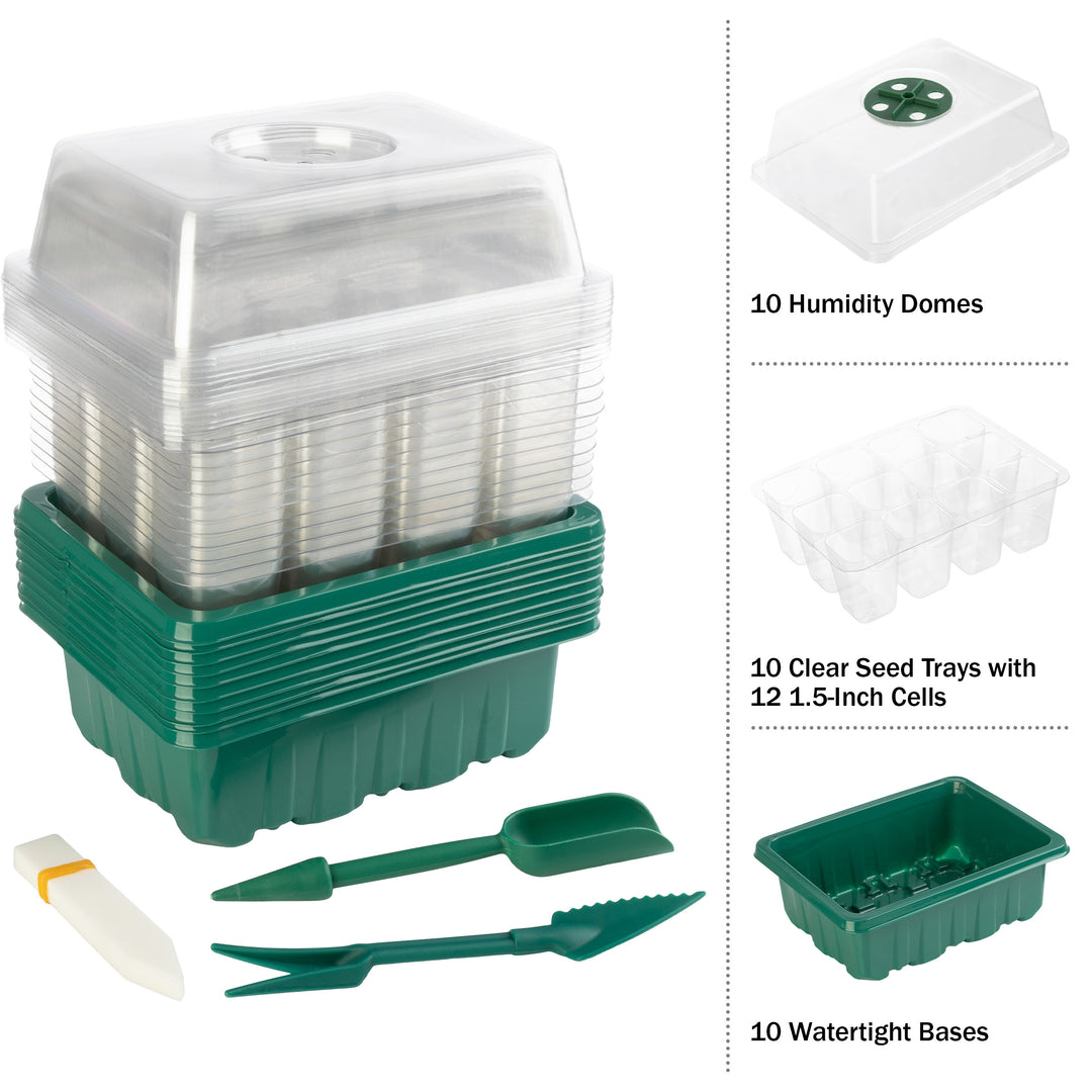 Home-Complete Seed Starter Tray 10-Pack with Humidity Domes 120 Cells Reusable Image 3