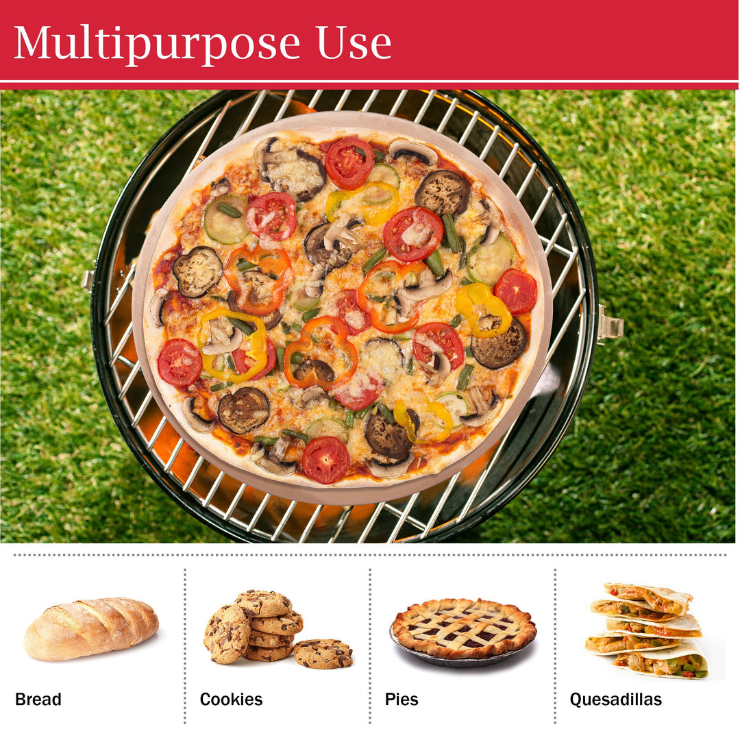 Pizza Stone - 15-Inch Pizza Stone for Oven or Grill with Pizza Cutter and Metal Serving Rack/Handles - Pizza Oven Image 5