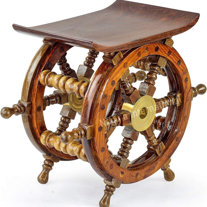 Nagina International Wooden Hand Crafted Ship Wheel Table Image 1