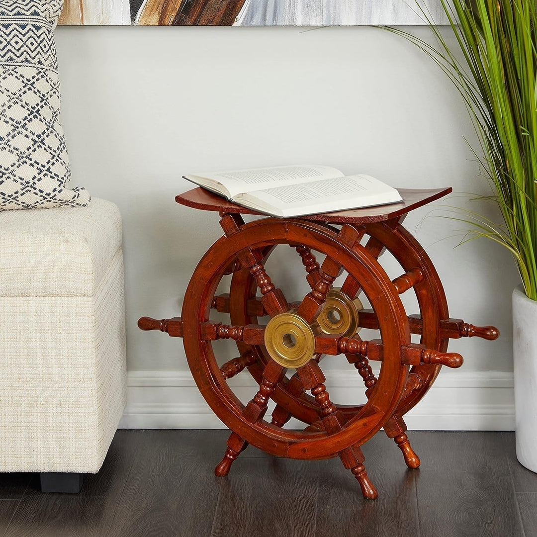 Nagina International Wooden Hand Crafted Ship Wheel Table Image 2