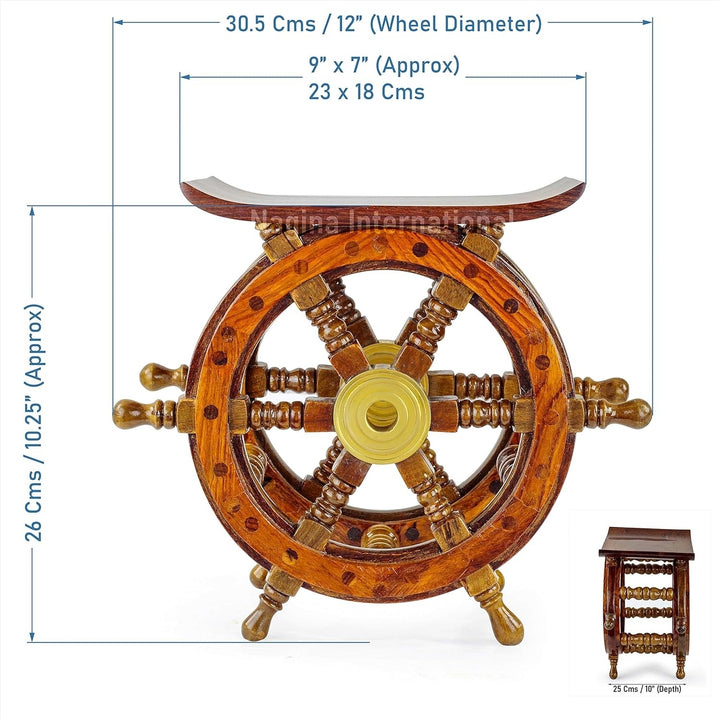 Nagina International Wooden Hand Crafted Ship Wheel Table Image 3