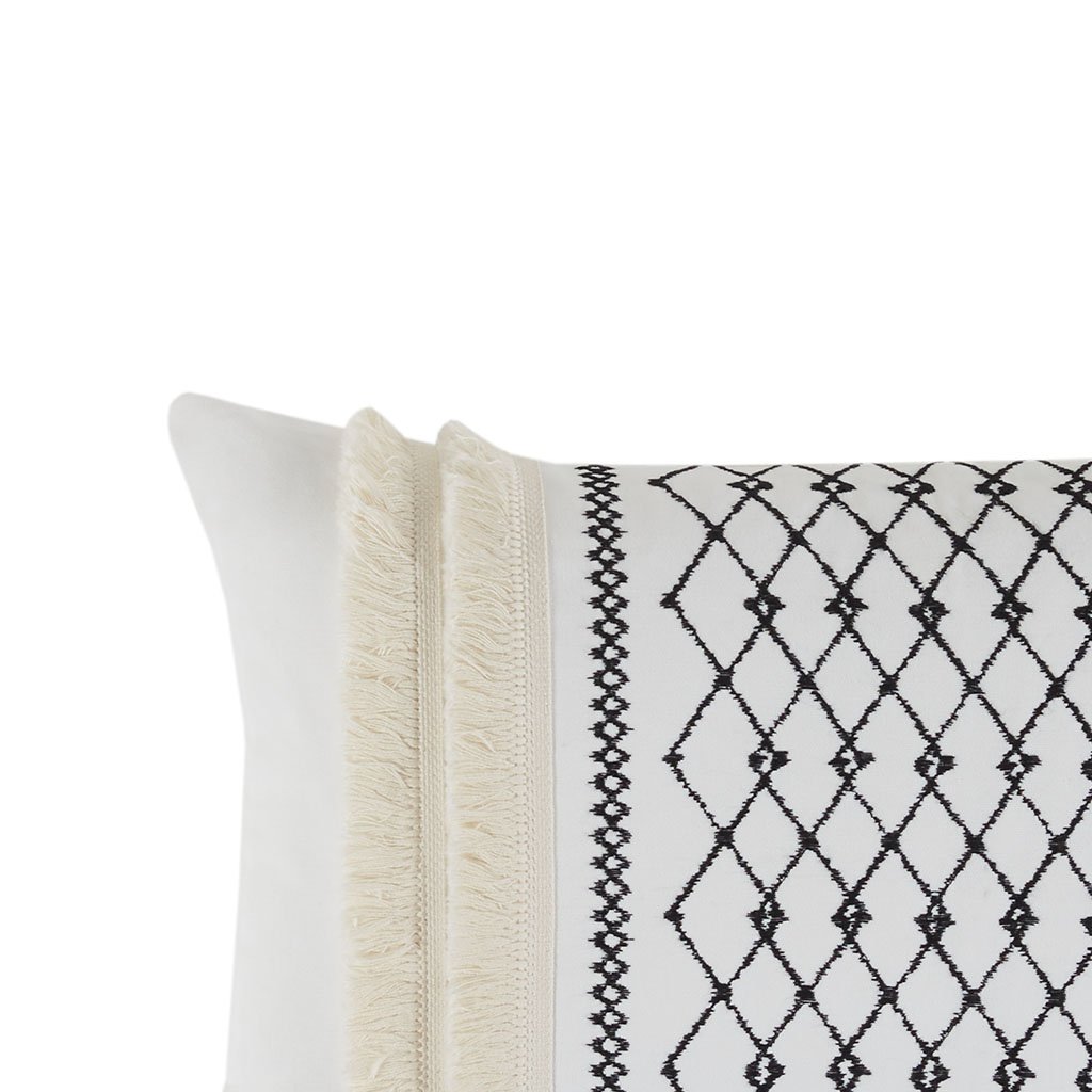 Gracie Mills Katelyn Geometric Embroidered Cotton Oblong Pillow with Tassels - GRACE-10402 Image 1