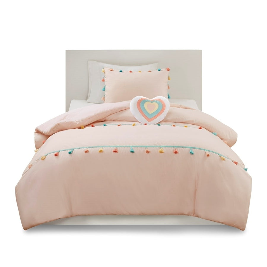 Gracie Mills Xylon Solid Tassel Comforter Set with Heart-Shaped Throw Pillow - GRACE-11782 Image 1
