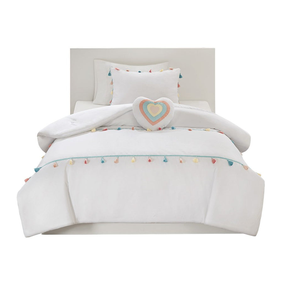 Gracie Mills Xylon Solid Tassel Comforter Set with Heart-Shaped Throw Pillow - GRACE-11782 Image 1