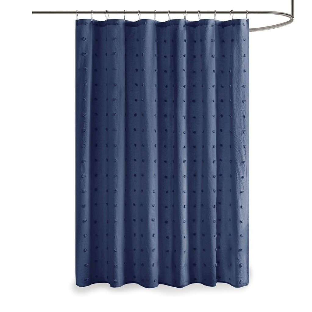 Gracie Mills Mikel Cotton Yarn Dyed Jacquard Pom Pom Shower Curtain - GRACE-11867 Image 1