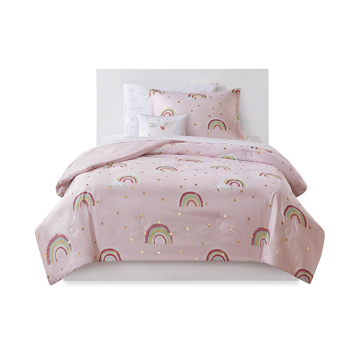 Gracie Mills Rainbow Stars Comforter Set Twin Metallic Hypoallergenic Sheets GRACE-11949 Image 1