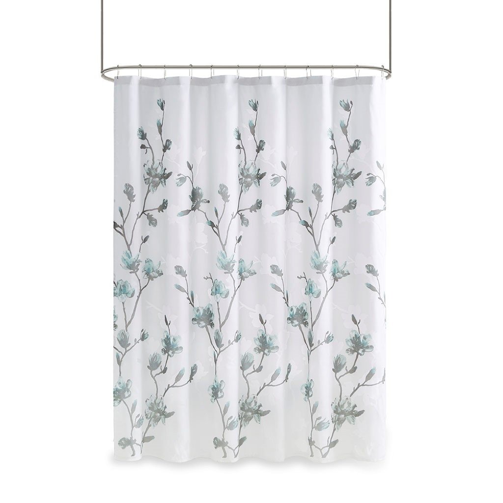 Gracie Mills Alfred Floral Printed Burnout Shower Curtain and Liner - GRACE-12687 Image 1