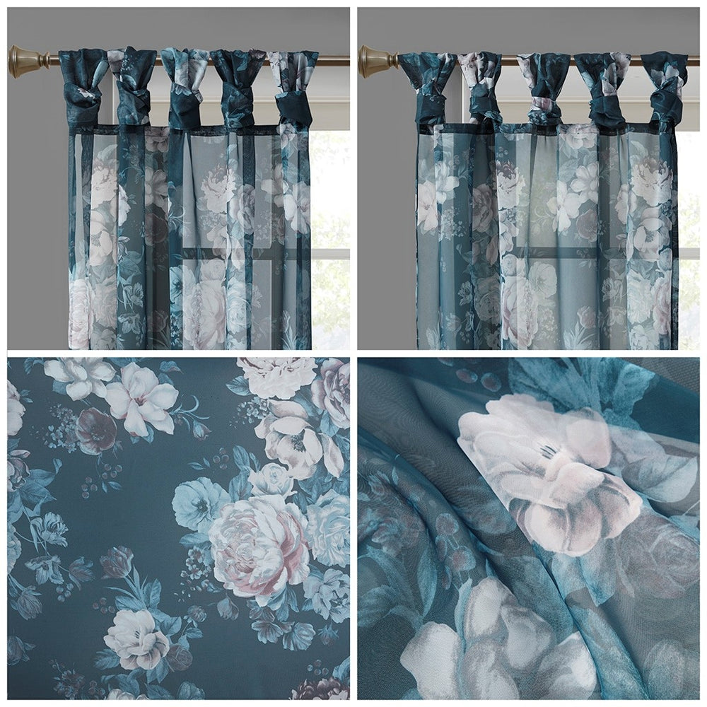Gracie Mills Caelum Floral Print Twist Tab Top Voile Sheer Curtain - GRACE-13260 Image 2