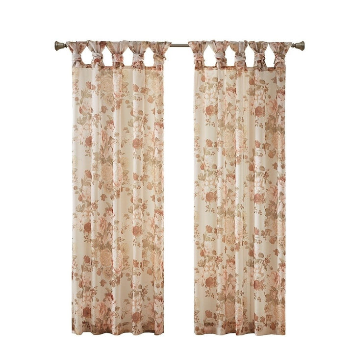 Gracie Mills Caelum Floral Print Twist Tab Top Voile Sheer Curtain - GRACE-13260 Image 1