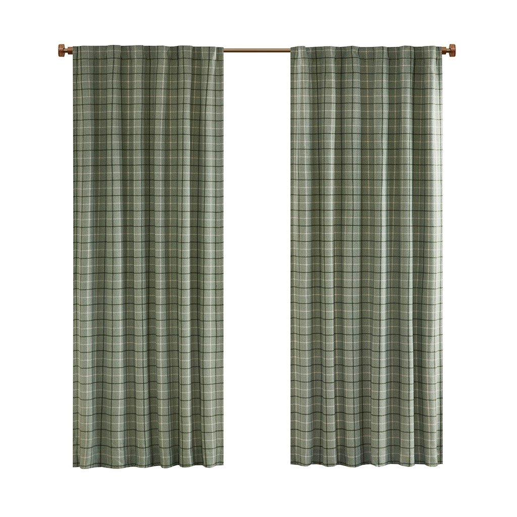 Gracie Mills Brianna Plaid Curtain Panel Fleece Lined 50x84 Brown GRACE-13262 Image 1