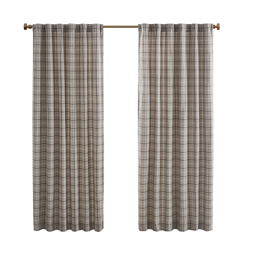 Gracie Mills Brianna Plaid Curtain Panel Fleece Lined 50x84 Brown GRACE-13262 Image 1