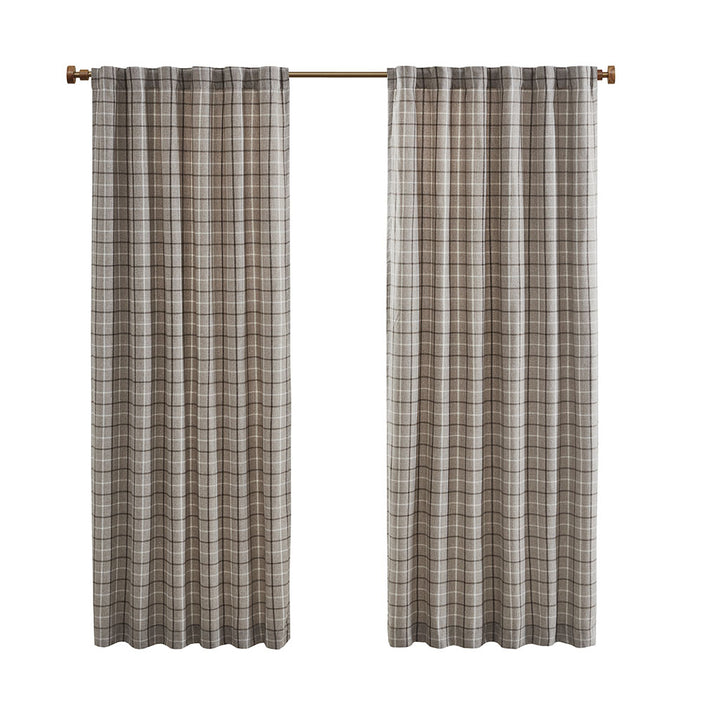 Gracie Mills Brianna Plaid Curtain Panel Fleece Lined 50x84 Brown GRACE-13262 Image 1