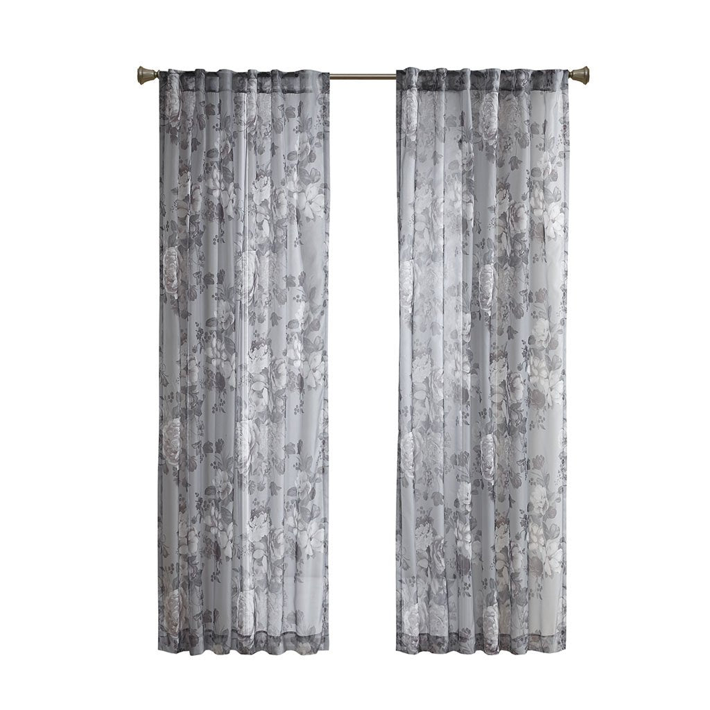 Gracie Mills Caelum Mauve Floral Print Rod Pocket and Back Tab Voile Sheer Curtain - GRACE-13263 Image 1