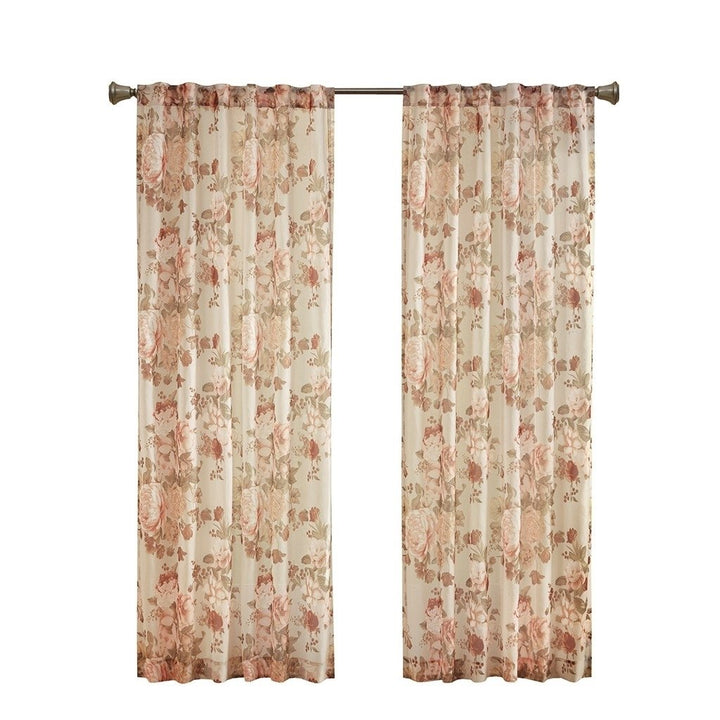 Gracie Mills Caelum Mauve Floral Print Rod Pocket and Back Tab Voile Sheer Curtain - GRACE-13263 Image 4