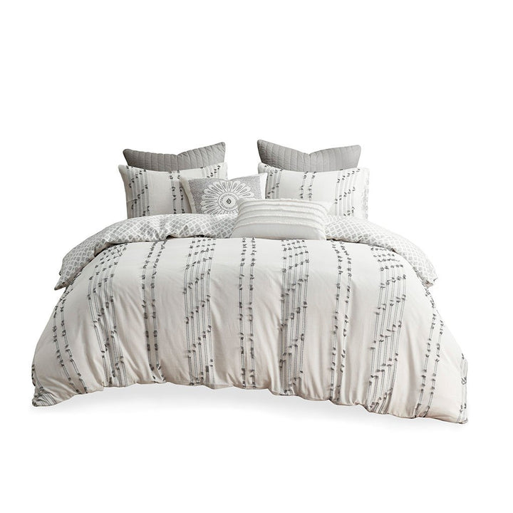 Gracie Mills Trujillo 3-Piece Embroidered Stripes Cotton Jacquard Comforter Set - GRACE-13820 Image 1