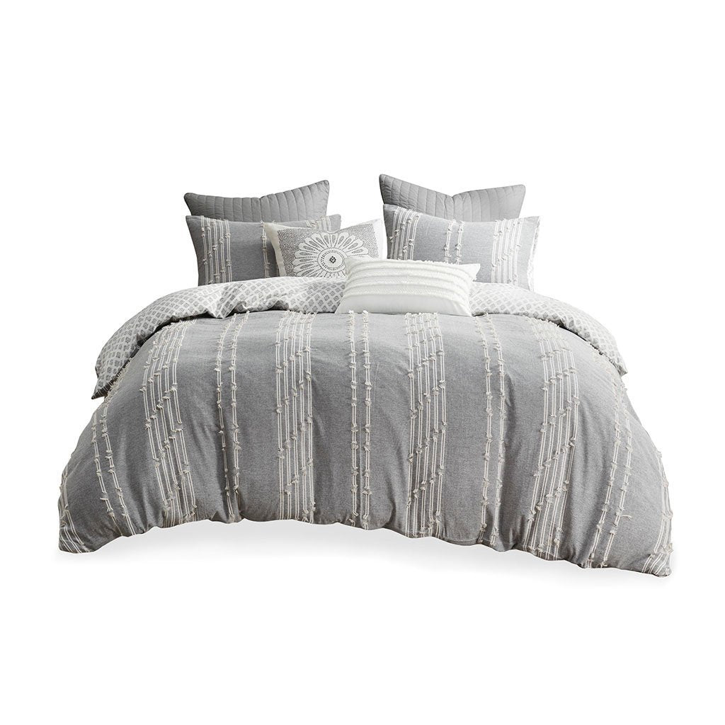 Gracie Mills Trujillo 3-Piece Embroidered Stripes Cotton Jacquard Comforter Set - GRACE-13820 Image 1