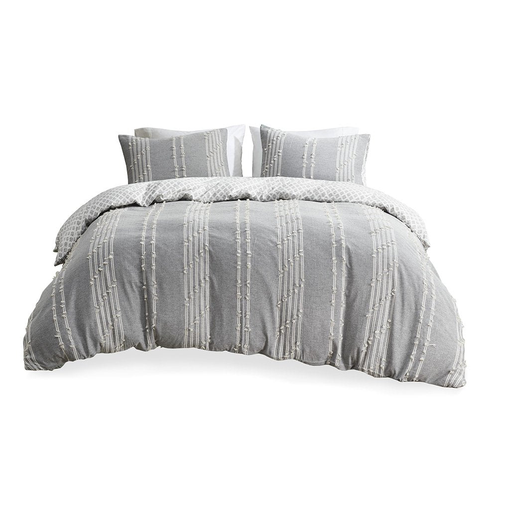 Gracie Mills Trujillo 3-Piece Embroidered Stripes Cotton Jacquard Comforter Set - GRACE-13820 Image 1