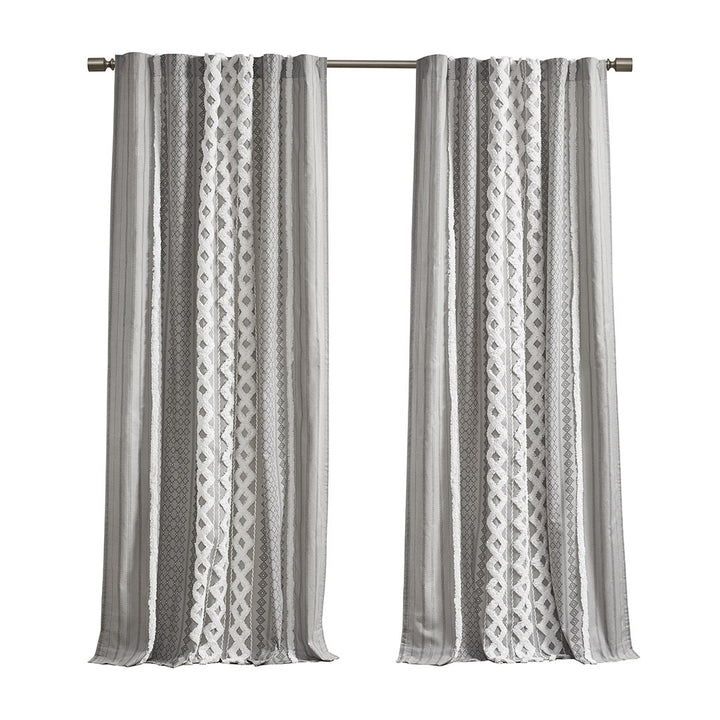 Gracie Mills Chenille Stripe Curtain Panel Gray Cotton Lined Rod Pocket 84" Image 4