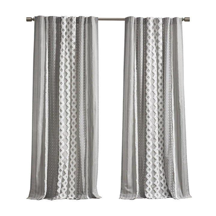 Gracie Mills Chenille Stripe Curtain Panel Gray Cotton Lined Rod Pocket 84" Image 1