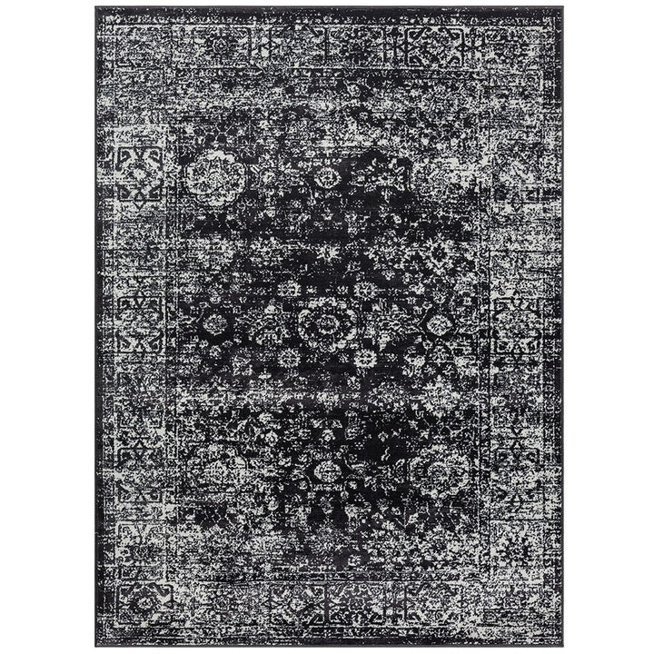 Gracie Mills Reina Vintage Persian Area Rug Distressed Black Cream Medium Size Image 1