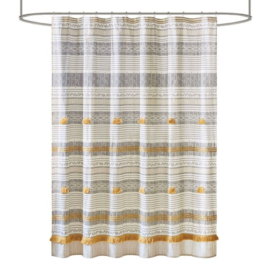 Gracie Mills Belinda Striped Cotton Shower Curtain with Tassel - GRACE-15148 Image 1