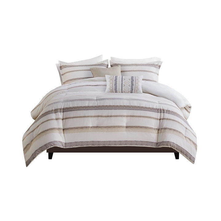 Gracie Mills Ismael Clipped Jacquard Stripe 5-Piece Comforter Set - GRACE-15269 Image 1