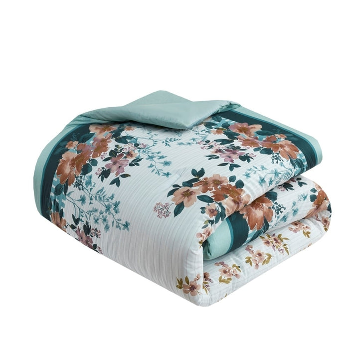 Gracie Mills Lemuel Floral Cotton Comforter Set Teal Grey Twin Size GRACE-15434 Image 2