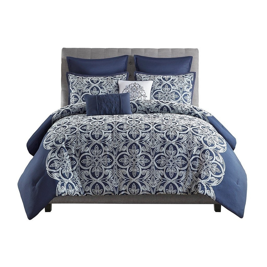 Gracie Mills Reichel Transitional Flocking Comforter Set with Throw Pillows - GRACE-15441 Image 1