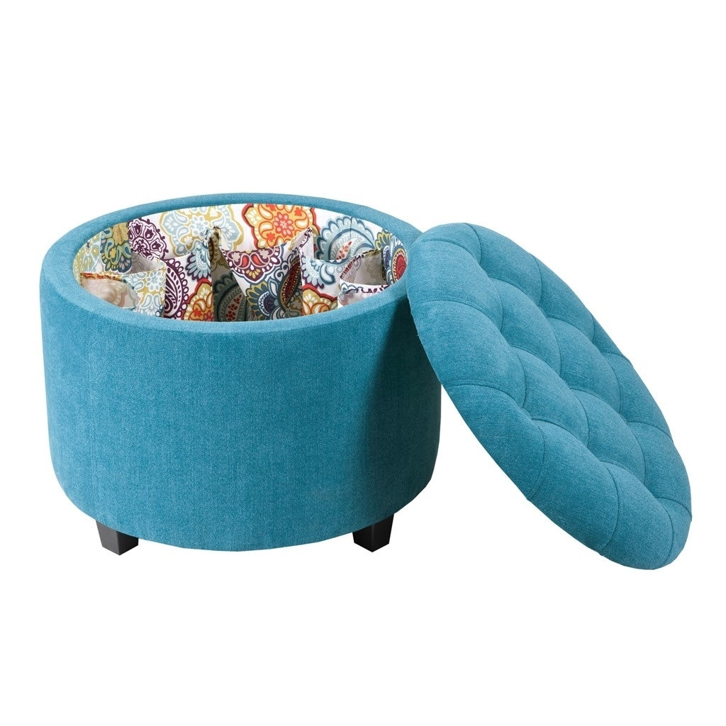 Gracie Mills Marietta Round Tufted Ottoman with Shoe Holder Insert - GRACE-3751 Image 2