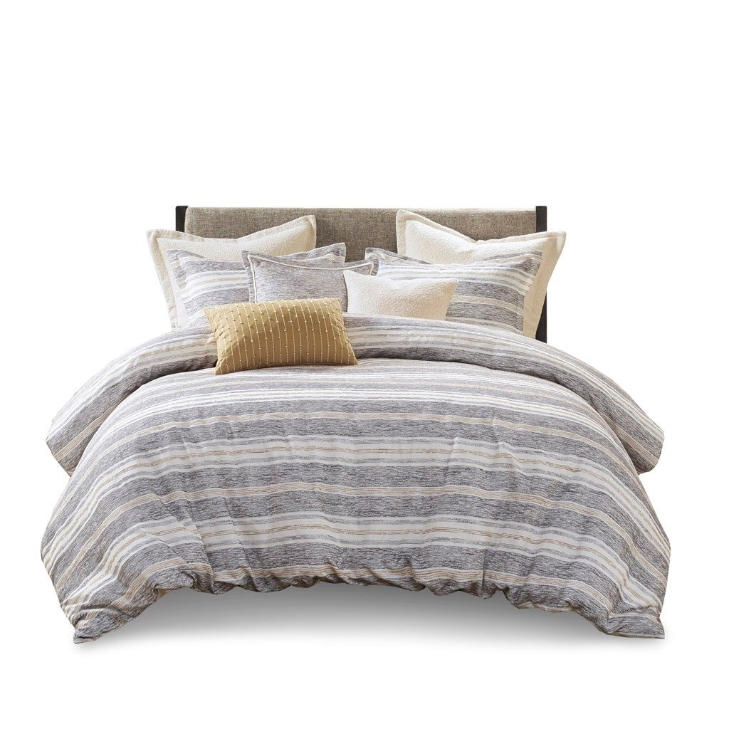 Gracie Mills Innis Chenille Jacquard Striped Comforter Set with Euro Shams and Decorative Pillows - GRACE-15522 Image 1