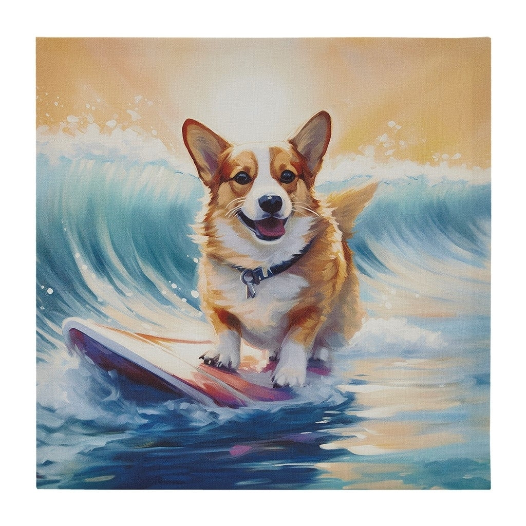 Gracie Mills Dog Canvas Wall Art Surfing Corgi 16x16 Inch GRACE-15558 Image 1