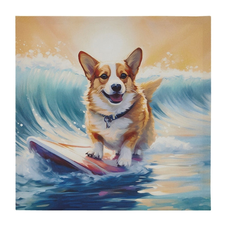 Gracie Mills Dog Canvas Wall Art Surfing Corgi 16x16 Inch GRACE-15558 Image 1